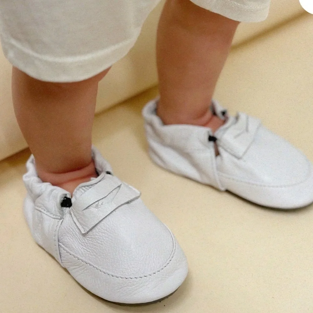 Classic White Kids Moccasins by ili + charlie. Leather!